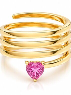 Pink Sapphire Heart Accent 14K (18K Custom) Gold Stacked Band Ring